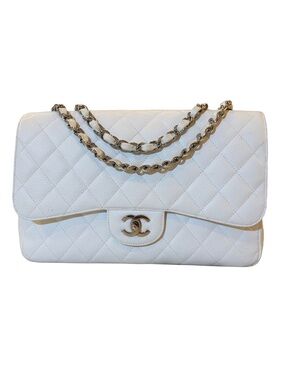 CHANEL Jumbo Single Flap White Caviar